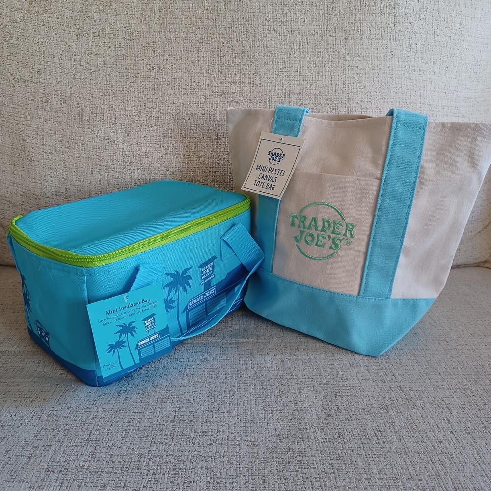 Trader Joe's Blue Mini Tote Bag And Mini Insulated Bag Set
